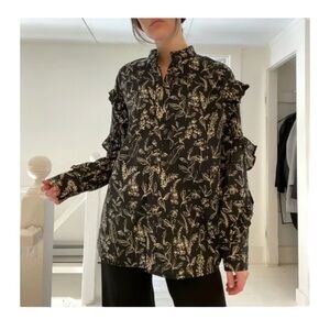Thakoon Ruffle sleeve button up silk blend shirt in Botanical Print NWT